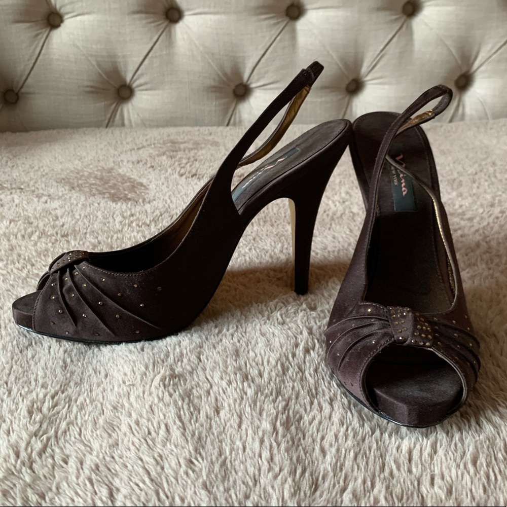 Nina Peep Toe Stilettos with Rhinestones